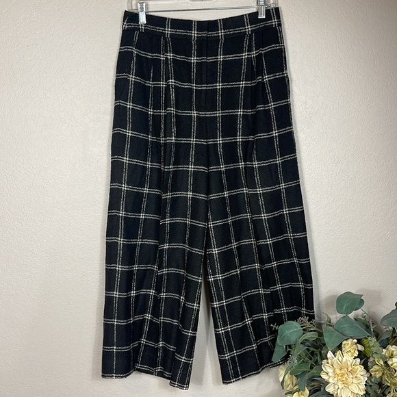 TIBI Salome Edie Plaid Culottes Virgin Wool Black & White Plaid Pants Size 4 - Picture 9 of 16